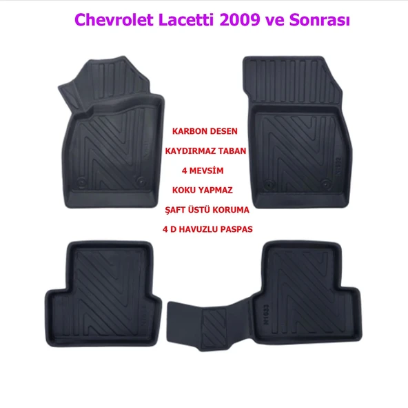 Chevrolet Lacetti 2009 ve Sonrası 4D Premium Havuzlu Paspas-Kaydırmaz Taban