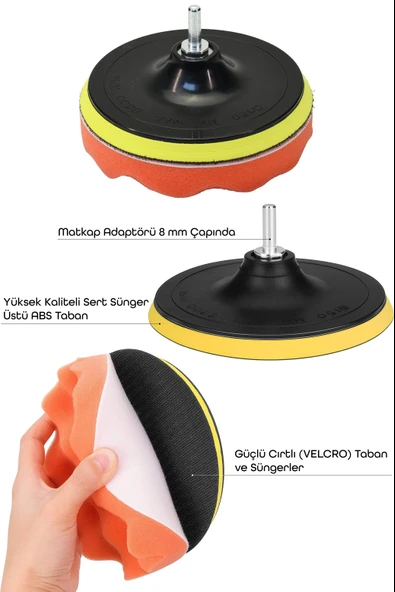 Büyük Boy 11 Parça 150mm Pasta Cila Polisaj Süngeri Seti Matkap Uyumlu Pasta Cila Parlatma Pedi Seti - Resim 3