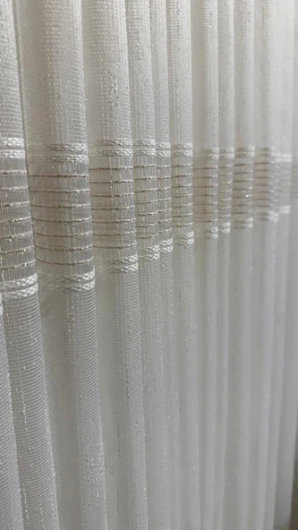 NİVEMESHOME MEVRA ALTIN ÇİZGİLİ 1/3 SIK PİLELİ TÜL PERDE APM - 6