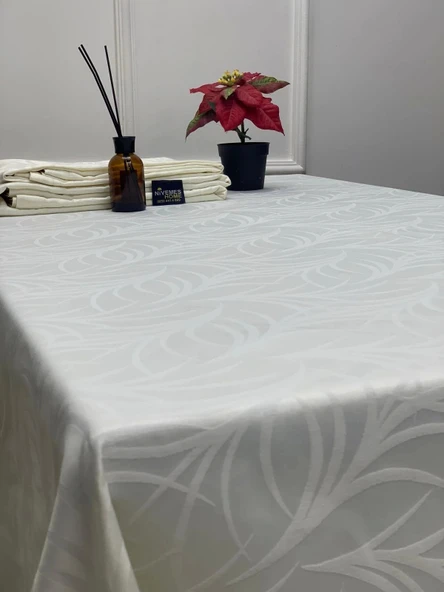 NİVEMESHOME 140X160 KREM YAPRAK DESENLİ LEKE TUTMAZ MASA ÖRTÜSÜ - 3