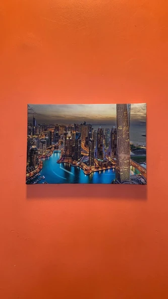 Gökdeklen Ve Şehir Işıkları Manzaralı Natürel Tasarım Ahşap Çerçeve Ev İşyeri Kanvas Tablo SHR8 - Resim 3