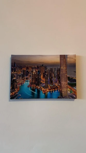 Gökdeklen Ve Şehir Işıkları Manzaralı Natürel Tasarım Ahşap Çerçeve Ev İşyeri Kanvas Tablo SHR8 - Resim 5