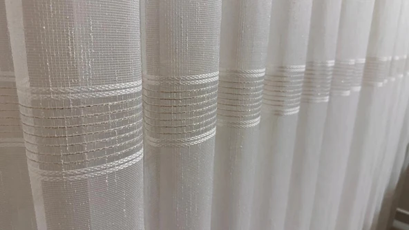 NİVEMESHOME MEVRA ALTIN ÇİZGİLİ 1/3 SIK PİLELİ TÜL PERDE APM - 9