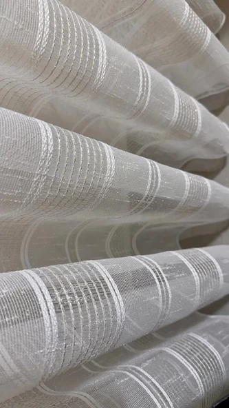 NİVEMESHOME MEVRA ALTIN ÇİZGİLİ 1/3 SIK PİLELİ TÜL PERDE APM - 11