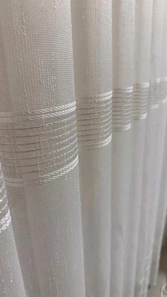 NİVEMESHOME MEVRA ALTIN ÇİZGİLİ 1/3 SIK PİLELİ TÜL PERDE APM - 2