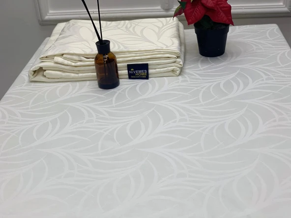 NİVEMESHOME 140X200 KREM YAPRAK DESENLİ LEKE TUTMAZ MASA ÖRTÜSÜ - 4