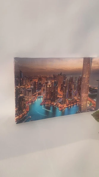 Gökdeklen Ve Şehir Işıkları Manzaralı Natürel Tasarım Ahşap Çerçeve Ev İşyeri Kanvas Tablo SHR8 - Resim 2