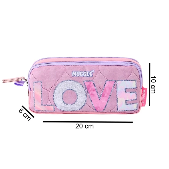 Muggle 2 Bölmeli Love Kalem Çantası Pudra (MU-5782) - 2