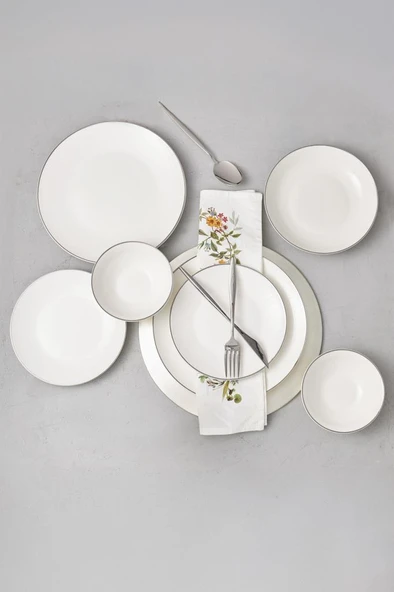 Bambum Naz - 24 Parça Yemek Takımı Beyaz Platin - Resim 2