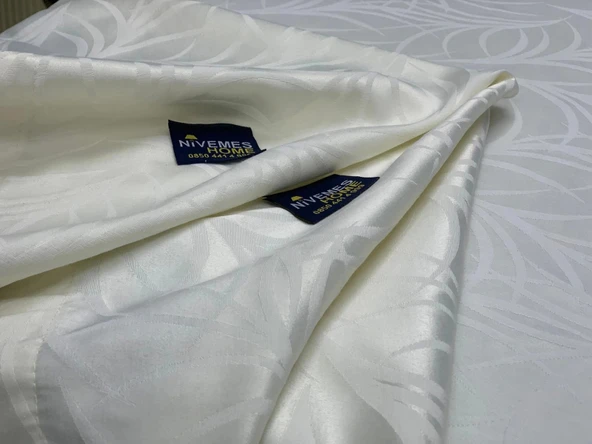 NİVEMESHOME 100X140 KREM YAPRAK DESENLİ LEKE TUTMAZ MASA ÖRTÜSÜ - 2