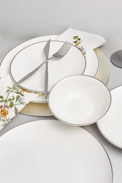 Bambum Naz - 24 Parça Yemek Takımı Beyaz Platin - Resim 3