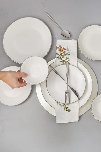 Bambum Naz - 24 Parça Yemek Takımı Beyaz Platin ürün görseli