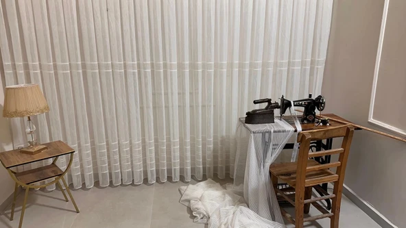 NİVEMESHOME MEVRA ALTIN ÇİZGİLİ 1/3 SIK PİLELİ TÜL PERDE APM