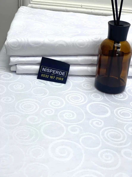 NİVEMESHOME 140X280 BEYAZ DAİRE SEMBOL LEKE TUTMAZ MASA ÖRTÜSÜ