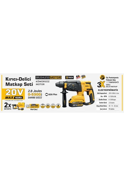 Sgs 5521 Şarjlı Kırıcı Delici Matkap Seti 20 Volt 4 Ah Kömürsüz Motor - 2