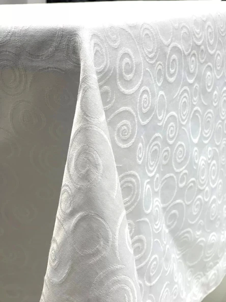 NİVEMESHOME 140X280 BEYAZ DAİRE SEMBOL LEKE TUTMAZ MASA ÖRTÜSÜ - 7