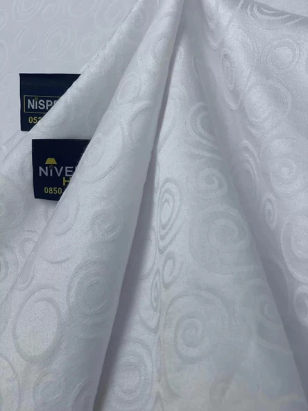 NİVEMESHOME 140X280 BEYAZ DAİRE SEMBOL LEKE TUTMAZ MASA ÖRTÜSÜ - 6