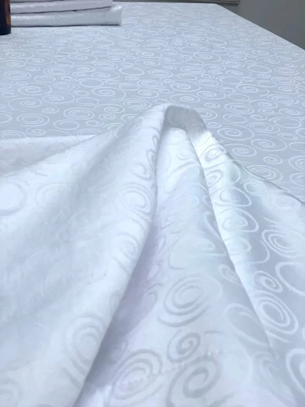 NİVEMESHOME 140X240 BEYAZ DAİRE SEMBOL LEKE TUTMAZ MASA ÖRTÜSÜ - Resim 4