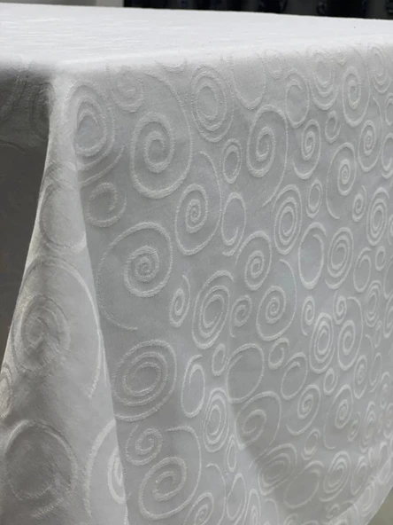 NİVEMESHOME 140X240 BEYAZ DAİRE SEMBOL LEKE TUTMAZ MASA ÖRTÜSÜ - 5