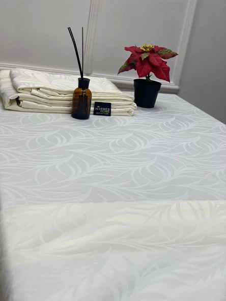 NİVEMESHOME 140X180 KREM YAPRAK DESENLİ LEKE TUTMAZ MASA ÖRTÜSÜ - 5