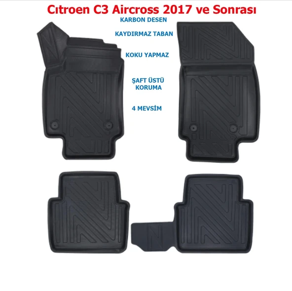 Citroen C3 Aircross 2017 ve Sonrası 4D Premium Havuzlu Paspas ürün görseli 1