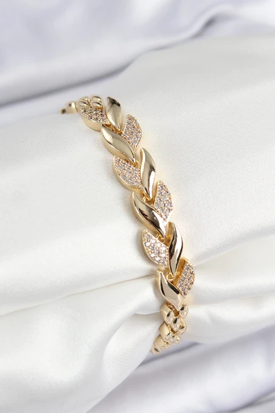 Pirinç Zirkon Taşlı Balık Kuyruğu Model Gold Renk Kadın Bileklik - EBJ250726W36797 ürün görseli