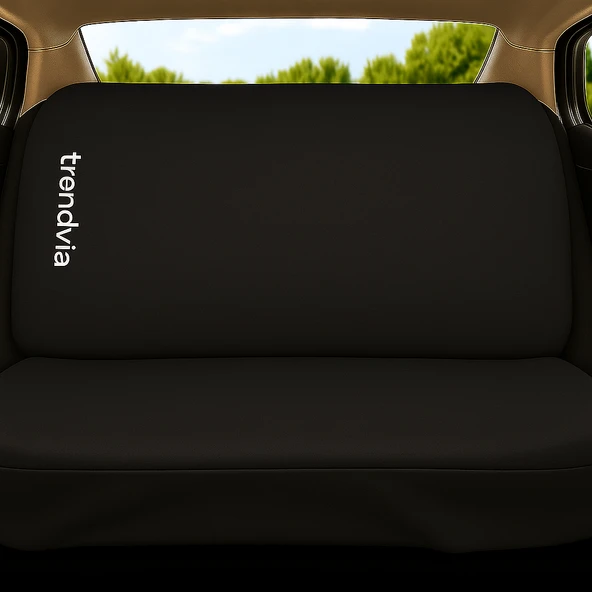 Siyah Bej Nakışlı Oto Koltuk Kılıfı Takımı Penye Kumaş Kapitone Desen Ön Arka Set - 2