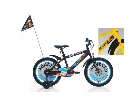 Carraro Monster 16 Alüminyum Kadro 16 Jant Çocuk Bisikleti Sarı Gri Siyah - 2