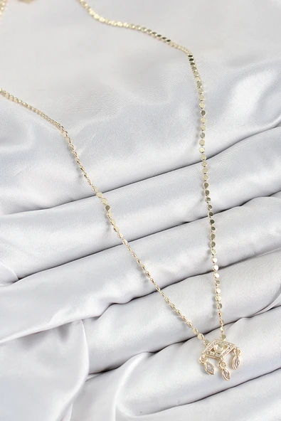 Pirinç Zirkon Taşlı Sallantılı Göz Model Ezme Zincir Gold Renk Kadın Kolye - EBJ250726W36920 - Resim 2