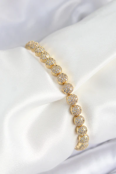 Pirinç Zirkon Taşlı Yarım Topcuk Model Gold Renk VIP Seri Kadın Bileklik - EBJ250726W36776 ürün görseli