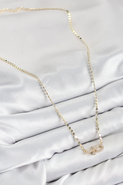 Pirinç Zirkon Taşlı Tifany Model Ezme Zincir Gold Renk Kadın Kolye - EBJ250726W36924 - Resim 2