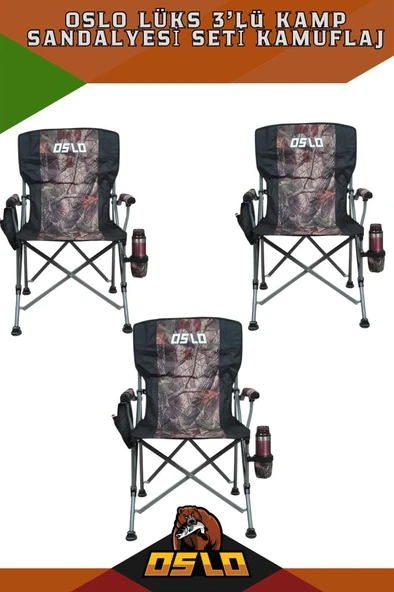 Oslo Lüks 3'lü Kamp Sandalye Seti Kamuflaj ürün görseli