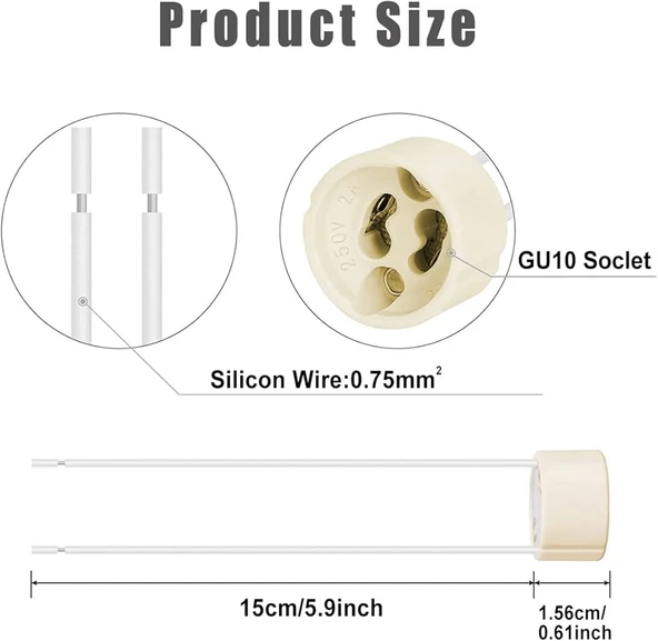 10 Adet GU10 duy 2A LED halojen lamba duyu 0,75 mm² silikon tel seramik duy bağlantı duyları 300 W enerji sınıfı A - 3