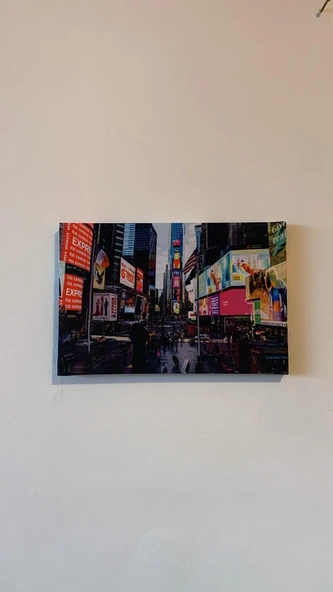New York Times Meydanı Manzaralı Natürel Tasarım Ahşap Çerçeve Ev İşyeri Kanvas Tablo SHR10 - 5