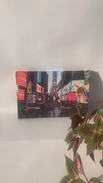 New York Times Meydanı Manzaralı Natürel Tasarım Ahşap Çerçeve Ev İşyeri Kanvas Tablo SHR10 - 2