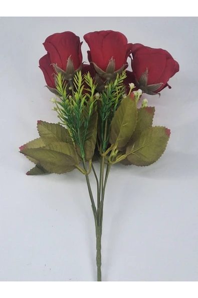 35 Cm Kırmızı Yakamoz Gülü – 7’li Yapay Gül Buketi, Dekoratif ve Zarif Aranjman - Resim 2