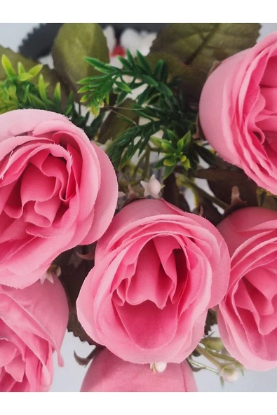 35 Cm Şeker Pembe Yakamoz Gülü – 7’li Yapay Gül Buketi, Dekoratif ve Zarif Aranjman - 3