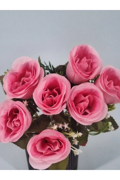 35 Cm Şeker Pembe Yakamoz Gülü – 7’li Yapay Gül Buketi, Dekoratif ve Zarif Aranjman