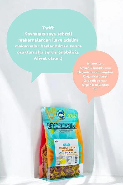 Beyorganik Organik Sebzeli Çocuk Makarna (ıspanak-pancar-başkabak) 240 gr - Resim 2
