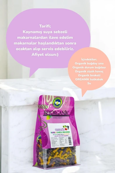 Beyorganik Organik  Burgu Makarna Siyah Havuç-Brokoli-Balkabak 240 gr - 2