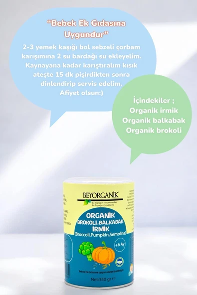 Beyorganik Organik Ek Gıda Brokoli-Balkabak-İrmik 350 gr - 2