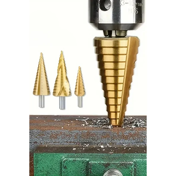 Buffer® 3 Parça Kademeli Matkap Ucu Paslanmaz Uç Alüminyum Sac Demir Delme Seti - 6