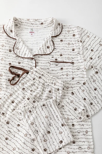 Uzun Kol Gömlek Yaka Kadın Pinterest Pijama Takımı - Mevsimlik Kadın Pijama- Geniş Beden Aralığı - Resim 5