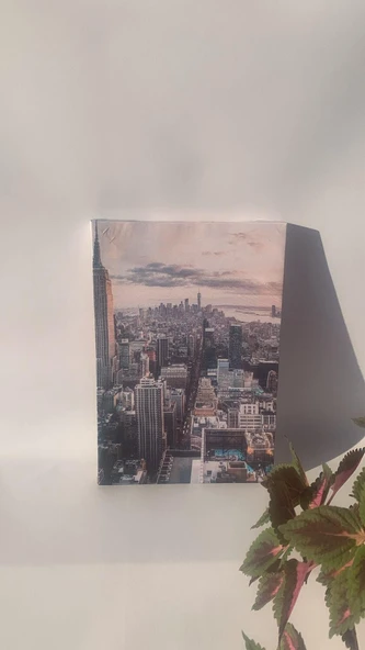 Gökdelen Ve Şehir Manzaralı Natürel Tasarım Ahşap Çerçeve Ev İşyeri Kanvas Tablo SHR11 - 4