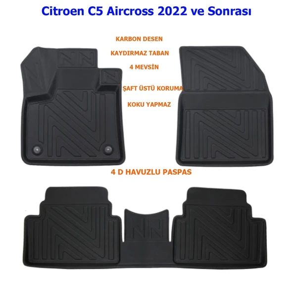 Citroen C5 Aircross 2022 ve Sonrası 4D Premium Havuzlu Paspas ürün görseli 1