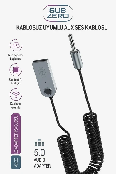Subzero AX80 Araç Teyp Bluetooth Çevirici  ,AUX Dönüştürücü ,Kablosuz Müzik & Çağrı