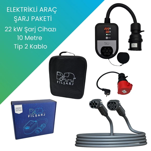 Filşarj Elektrikli Araç Şarj Paketi 22 Kw Şarj Cihazı + 10 M Tip 2 Kablo - 1