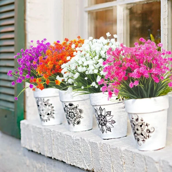 Nettenevime 6lı Set Yapay Çiçek Sazlı Lotus Karışık Renk 7 Dal Plastik  30cm - Resim 8