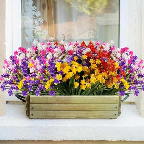 Nettenevime 6lı Set Yapay Çiçek Sazlı Lotus Karışık Renk 7 Dal Plastik  30cm - Resim 5