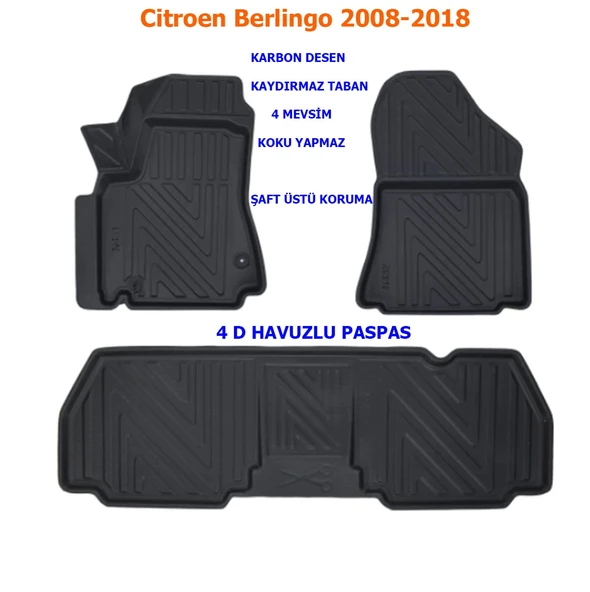 Citroen Berlingo 2008-2018 4D Premium Havuzlu Paspas